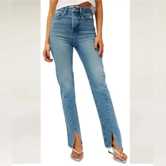 NEW Good American Good Classic Twisted Slit Split Ankle Denim Med Wash Size 8/29 - Picture 1 of 12